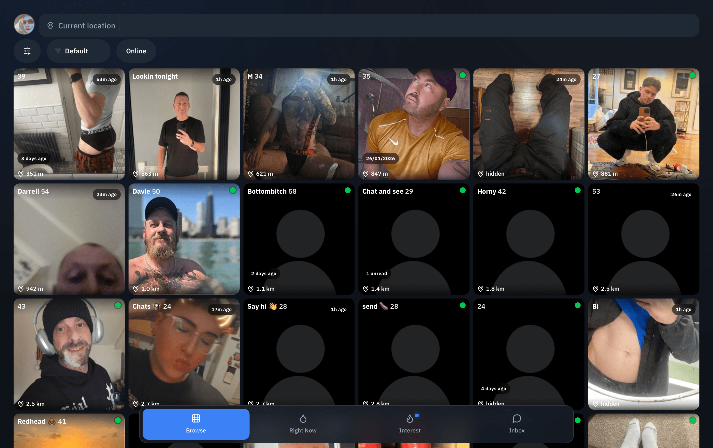 Free Grind on desktop, showing the nearby browse grid