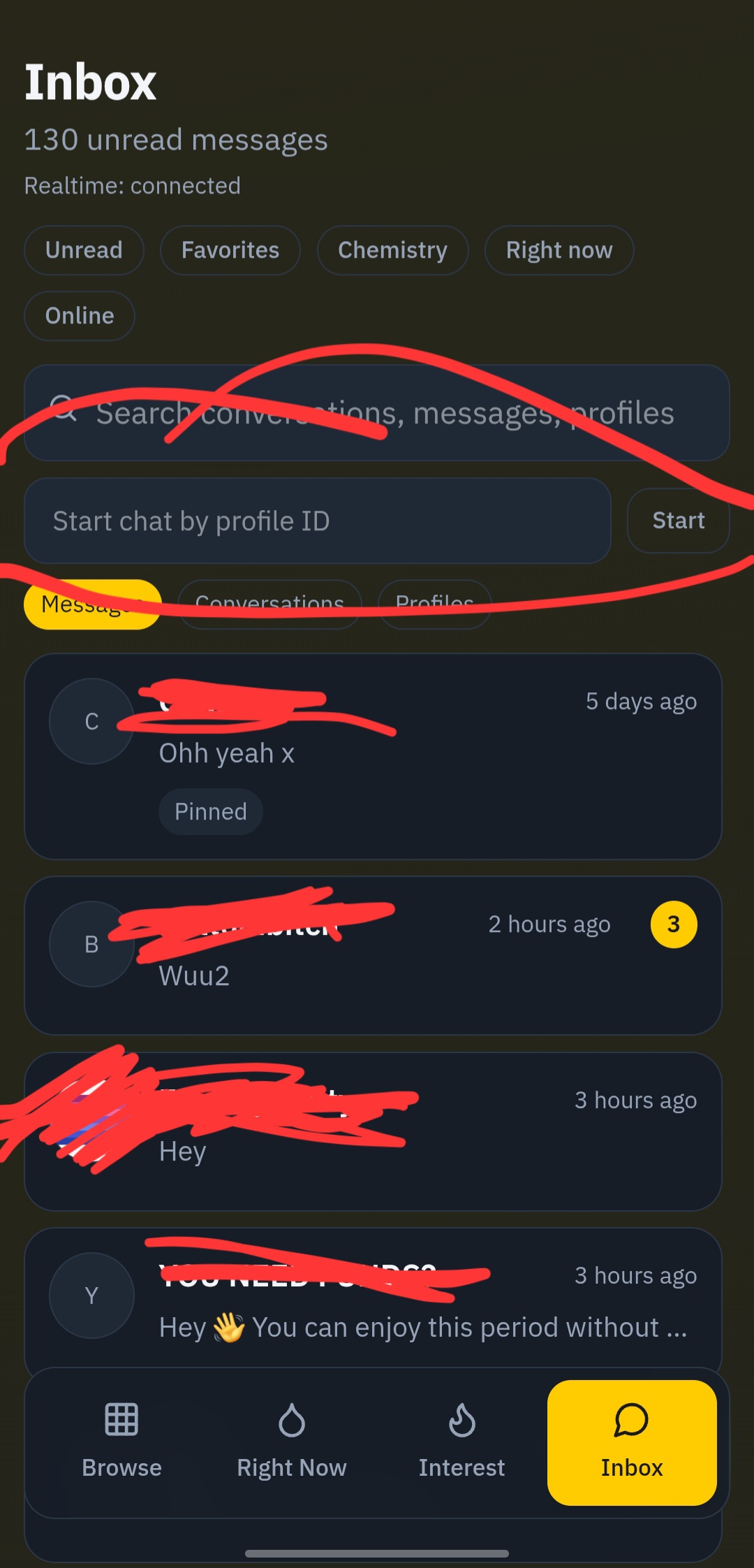 Start chat by profile ID